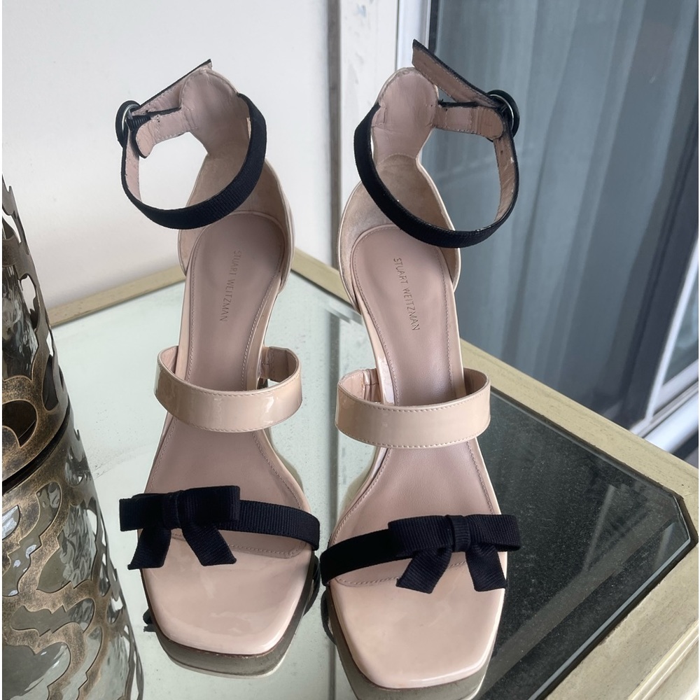 Stuart Weitzman open toe 4”  heels sandal. Leather uppers and soles. Worn once.
